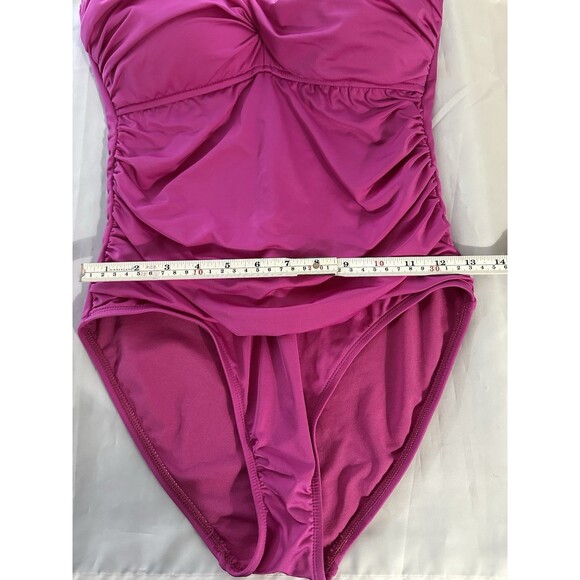 2 Bamboo Swimsuit 1PC Pink Ruched Bandeau Halter Strap Padded Bra Size 10 NWT - Picture 9 of 11